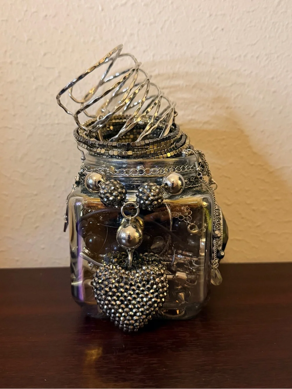 Mystery Jewelry Jar - Edgy Glam Theme Silver Tone Black Biker Vtg-Mod